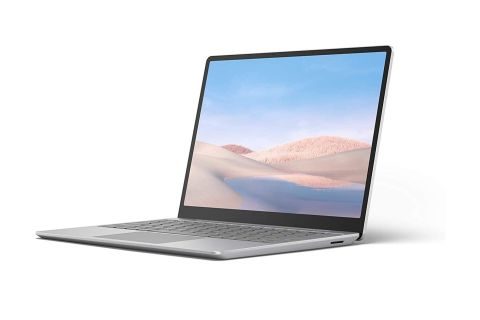 Silver laptop with desert background